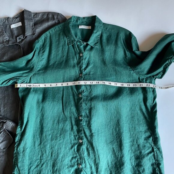 TWO Uniqlo linen shirts women's size XL gray, green - Picture 7 of 9